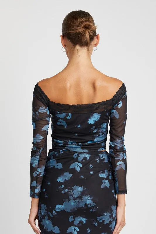 Emory Park OFF SHOULDER FLORAL TOP WITH LACE DETAIL