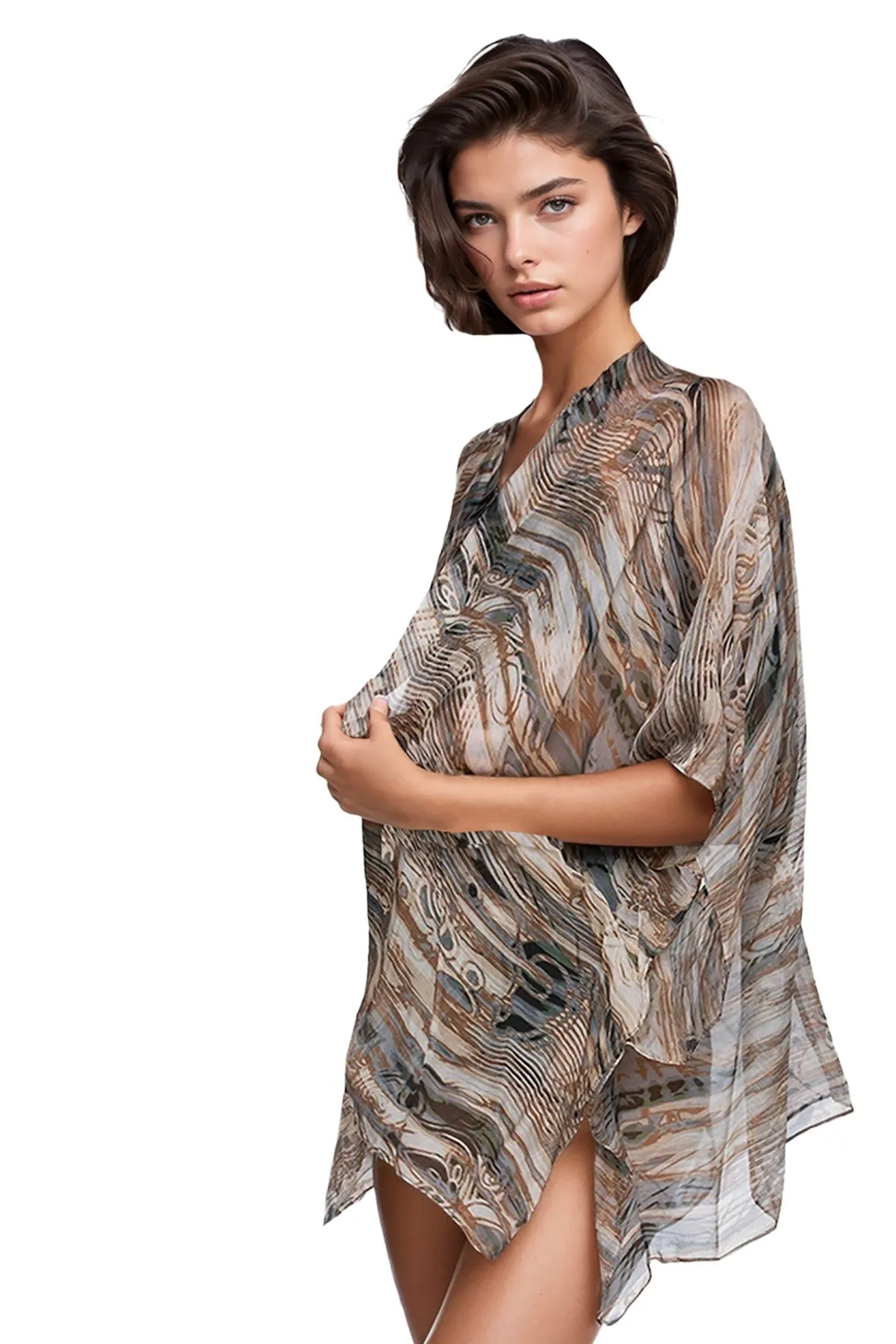 Enchanting Silky Print Crop Kimono Coverup