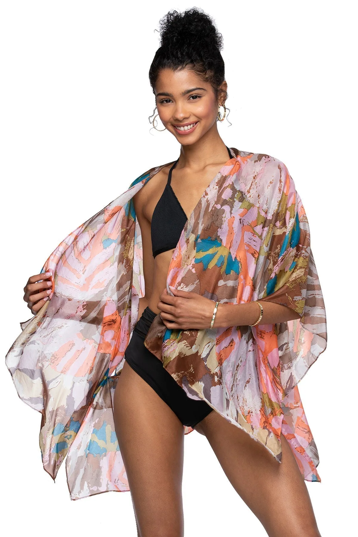 Enchanting Silky Print Crop Kimono Coverup