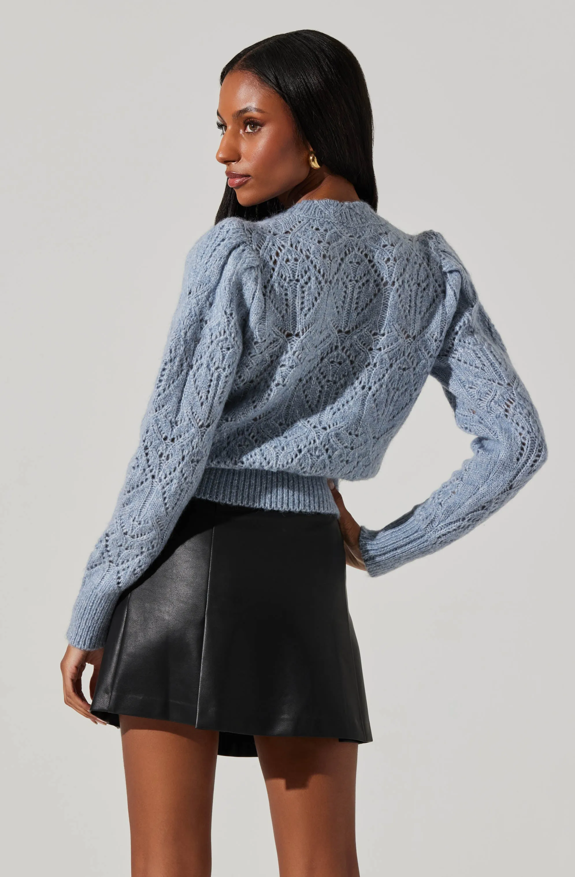 Evy Pointelle Puff Sleeve Sweater