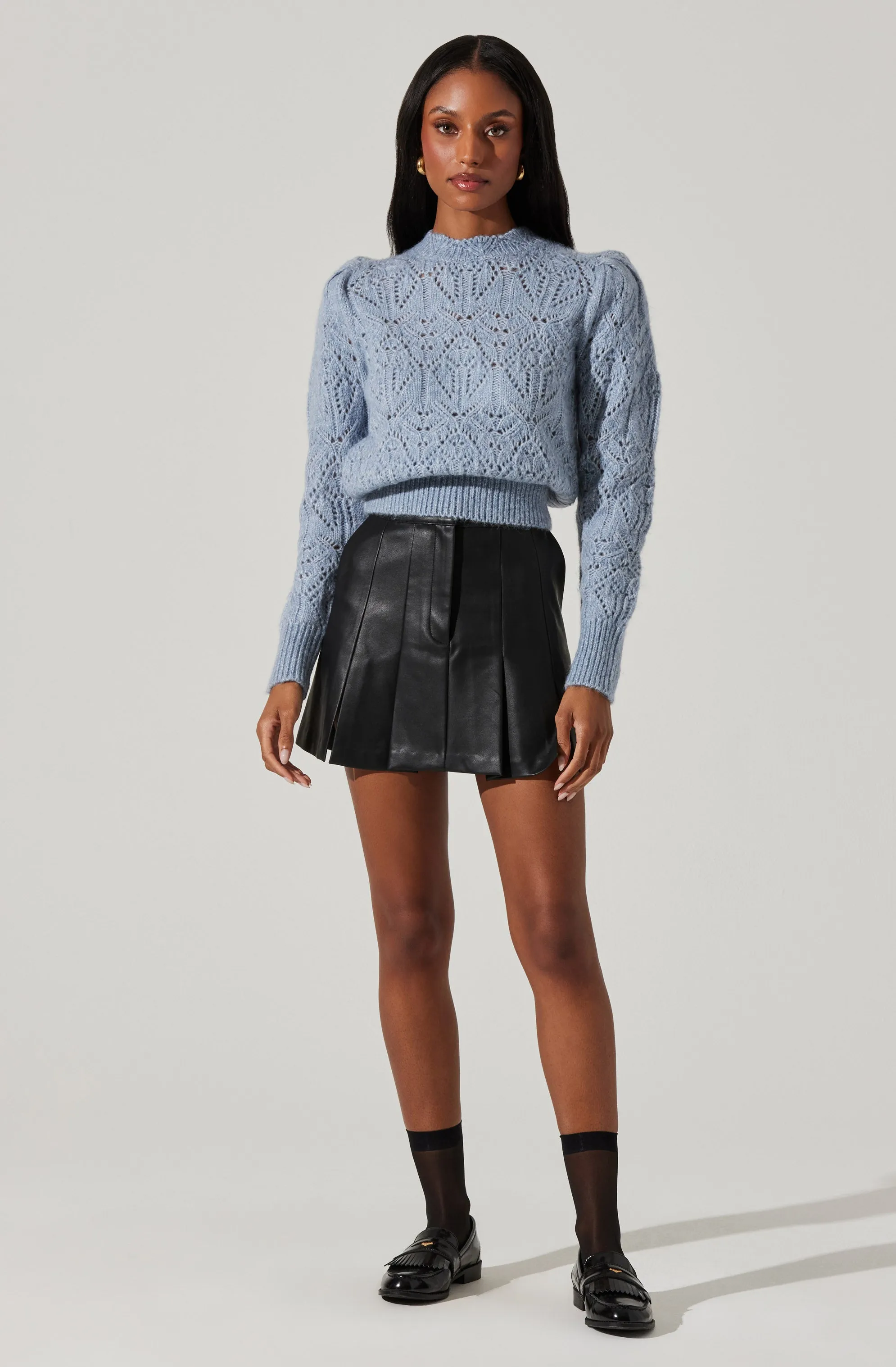 Evy Pointelle Puff Sleeve Sweater