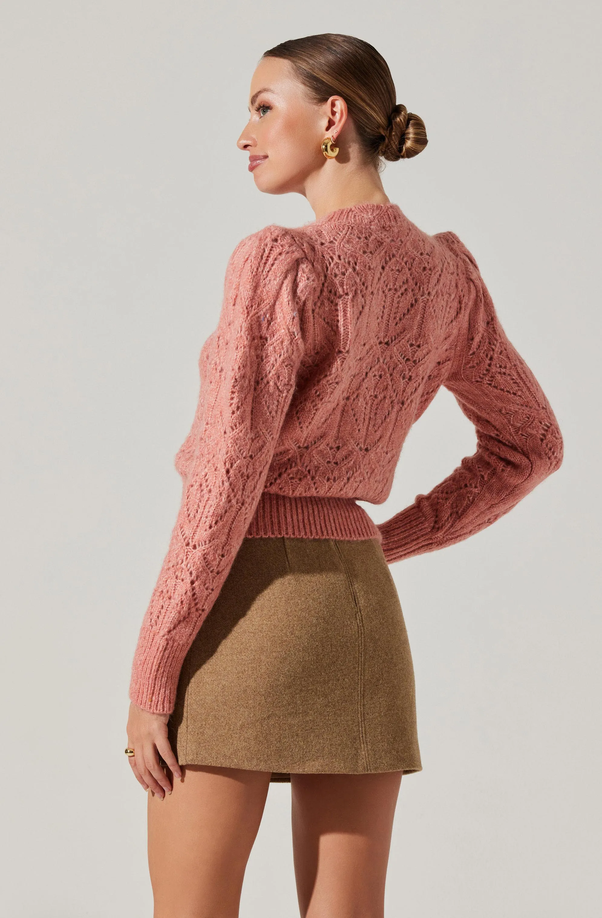 Evy Pointelle Puff Sleeve Sweater