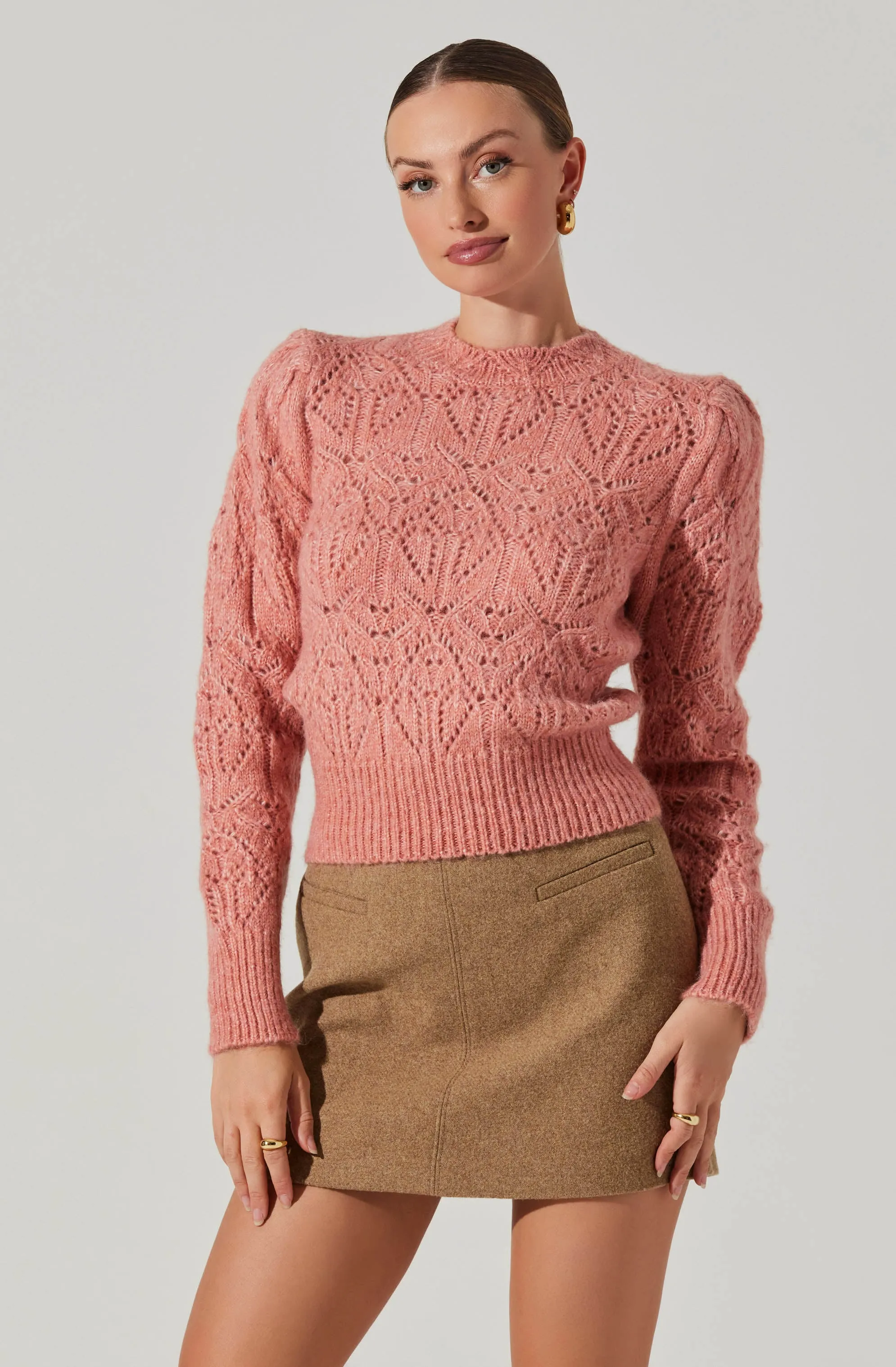 Evy Pointelle Puff Sleeve Sweater