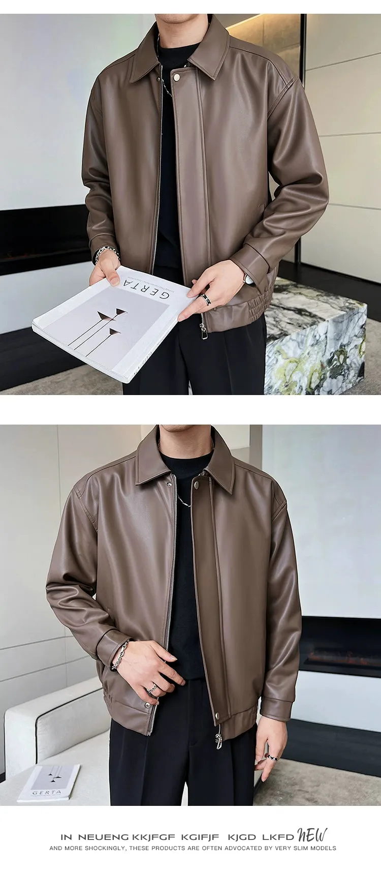 Fancy Lapel Short Jacket Handsome Disposable Leather Coat