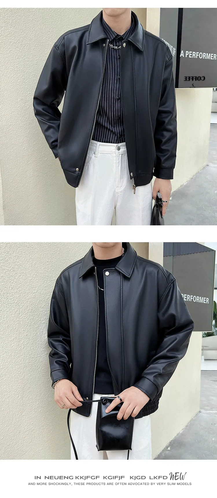 Fancy Lapel Short Jacket Handsome Disposable Leather Coat