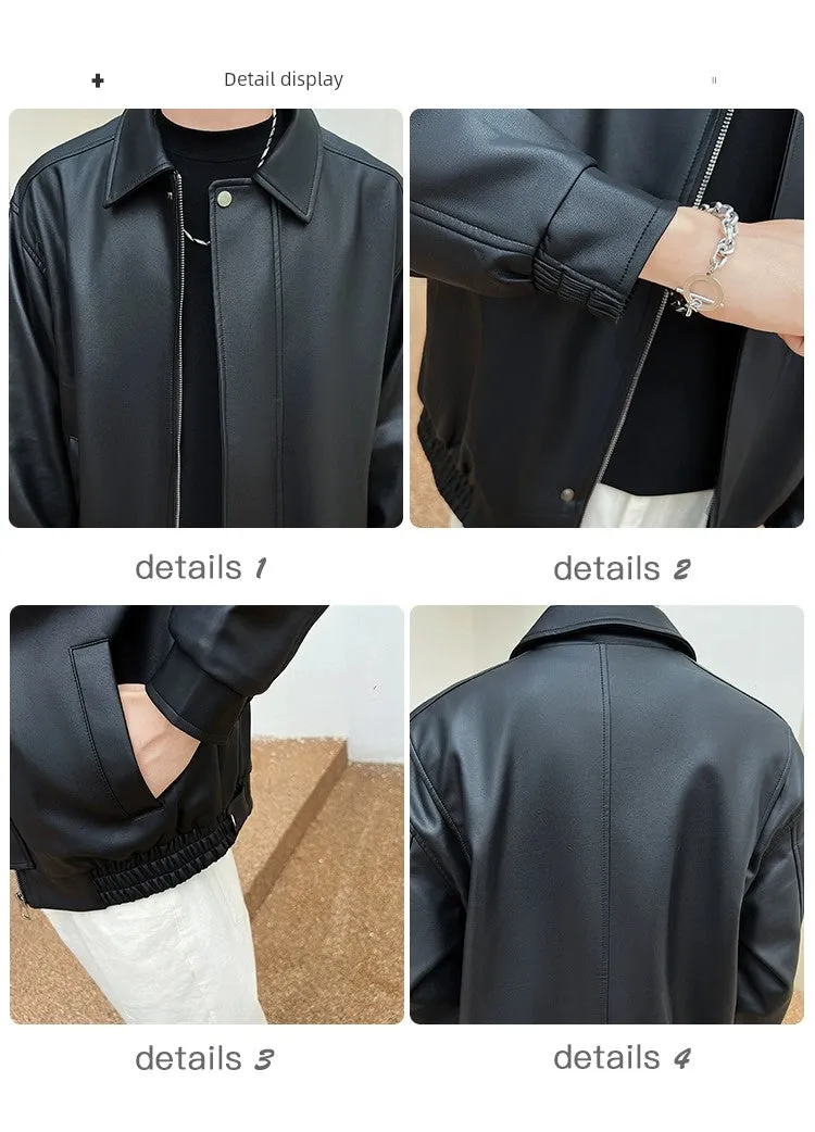 Fancy Lapel Short Jacket Handsome Disposable Leather Coat