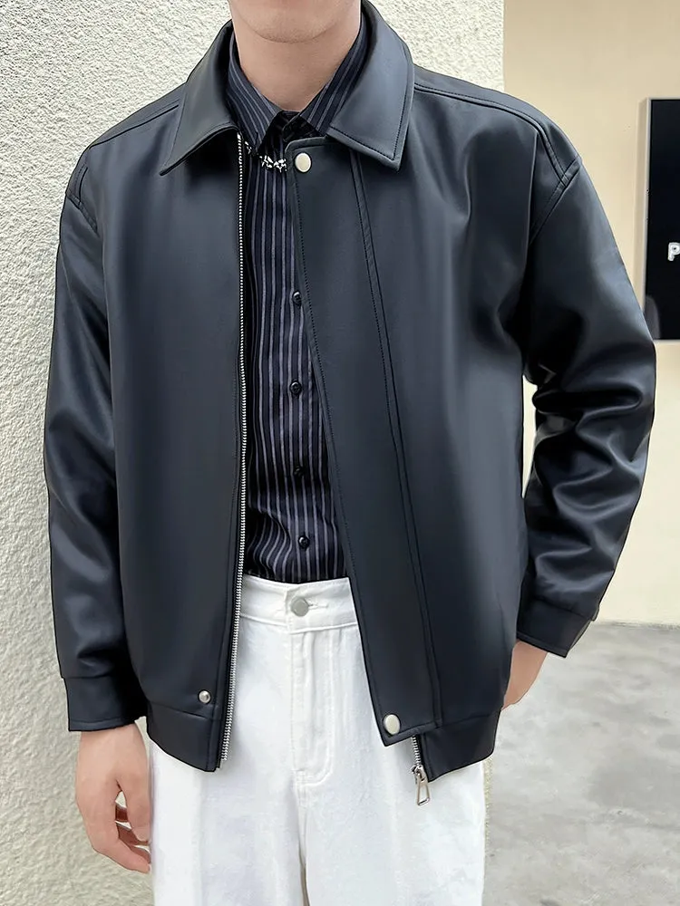 Fancy Lapel Short Jacket Handsome Disposable Leather Coat