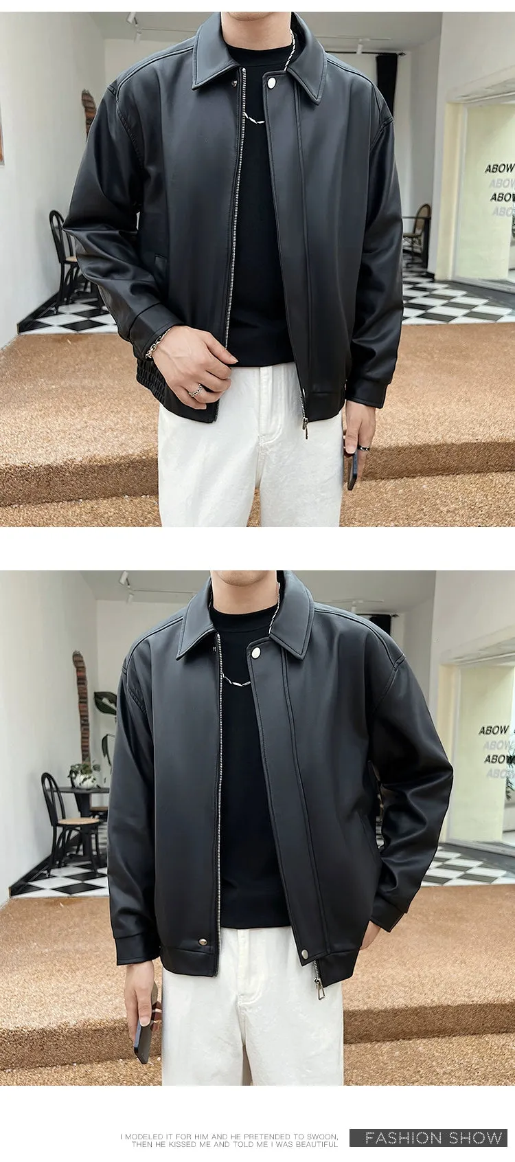 Fancy Lapel Short Jacket Handsome Disposable Leather Coat