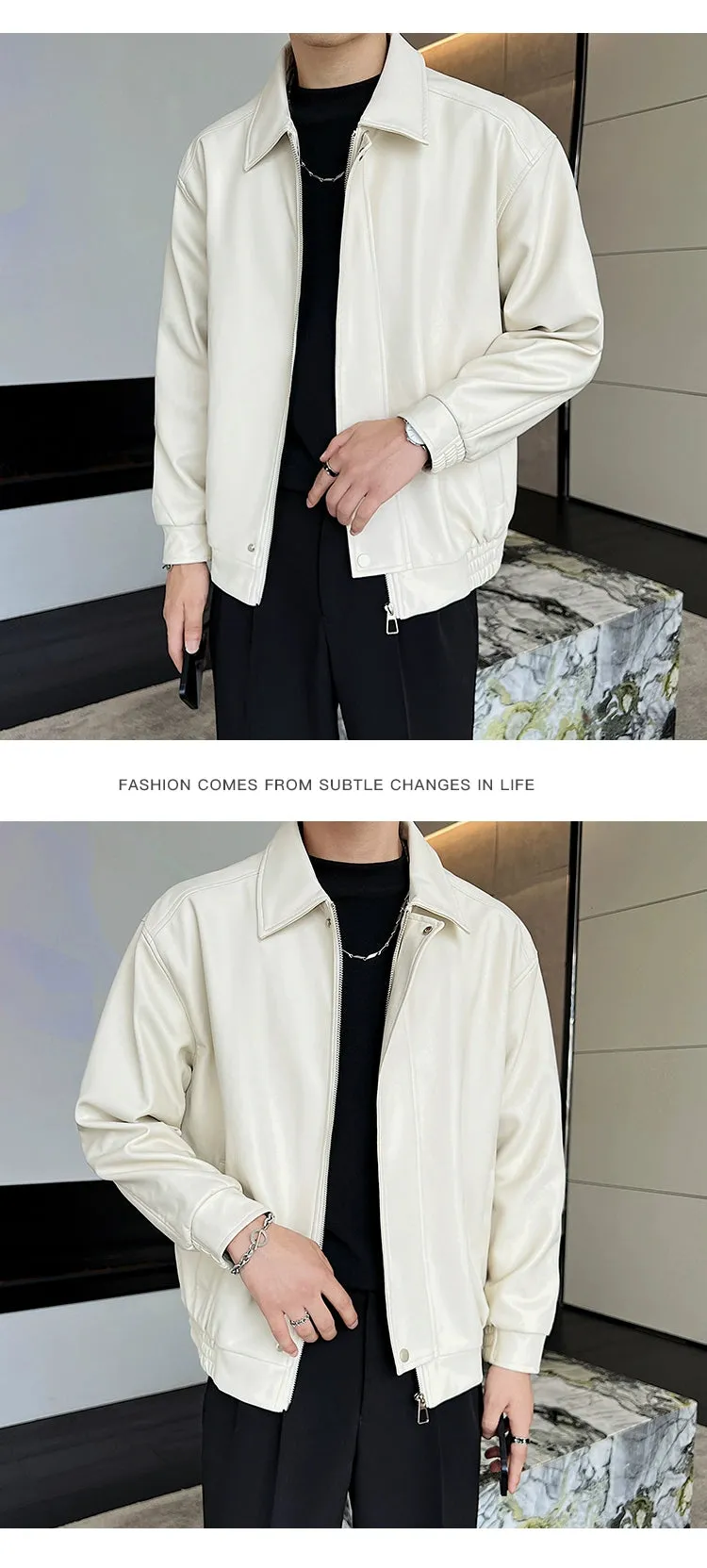 Fancy Lapel Short Jacket Handsome Disposable Leather Coat