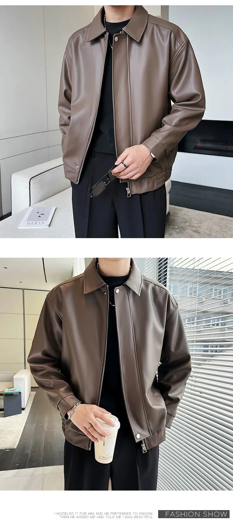 Fancy Lapel Short Jacket Handsome Disposable Leather Coat