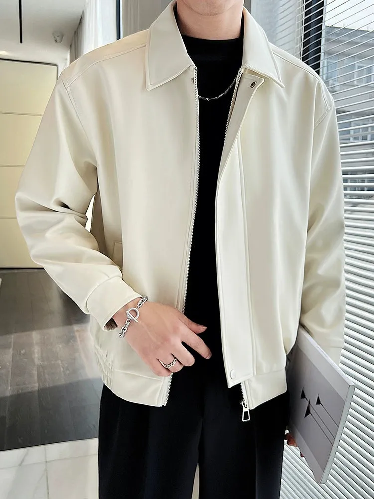 Fancy Lapel Short Jacket Handsome Disposable Leather Coat