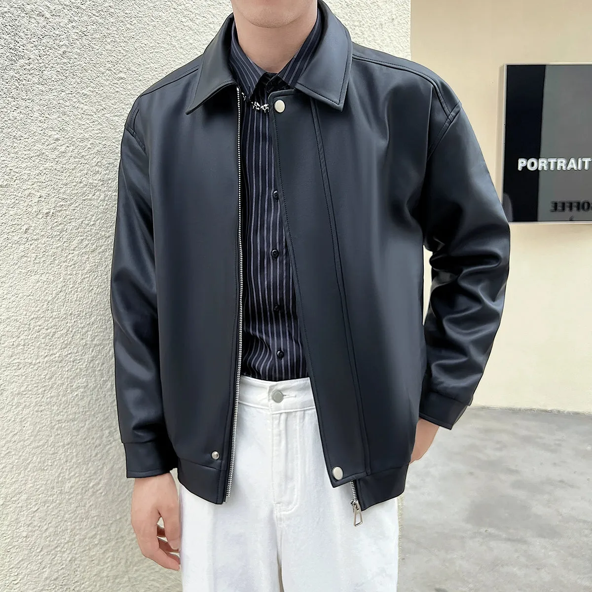 Fancy Lapel Short Jacket Handsome Disposable Leather Coat