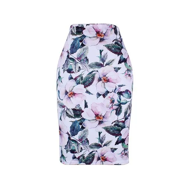 Fashion Flower Red Roses print women pencil skirts lady midi saias female faldas girls black bottoms M-XXL skirt wholesale