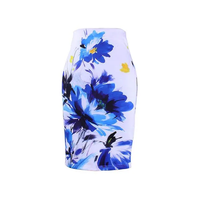 Fashion Flower Red Roses print women pencil skirts lady midi saias female faldas girls black bottoms M-XXL skirt wholesale