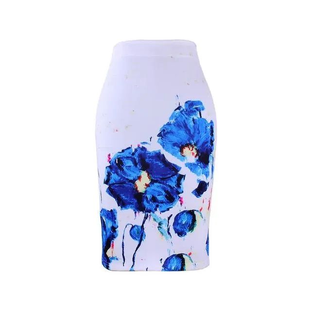 Fashion Flower Red Roses print women pencil skirts lady midi saias female faldas girls black bottoms M-XXL skirt wholesale