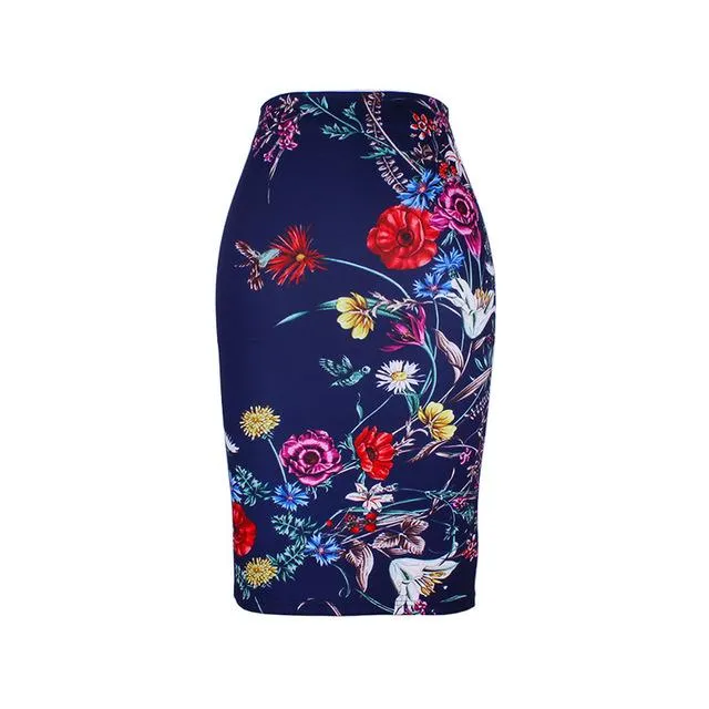 Fashion Flower Red Roses print women pencil skirts lady midi saias female faldas girls black bottoms M-XXL skirt wholesale