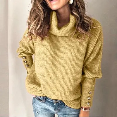 Fashion high collar loose casual solid color sweater