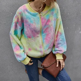 Fashion tie-dye long-sleeved plush jacket