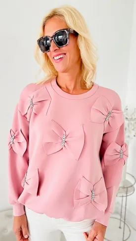 Fiora French Scuba Ribbon-Bow Sweatshirt - Pink