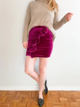 Forever 21 Deep Magenta Velvet Ruffled Mini Skirt - XS/S