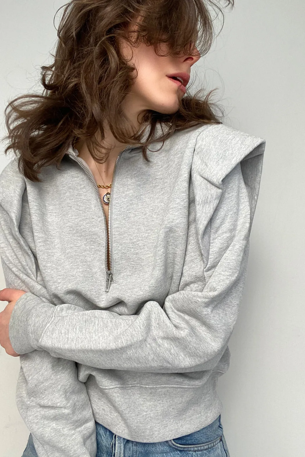 FRAME - Sporty Zip Sweatshirt Gris Heather