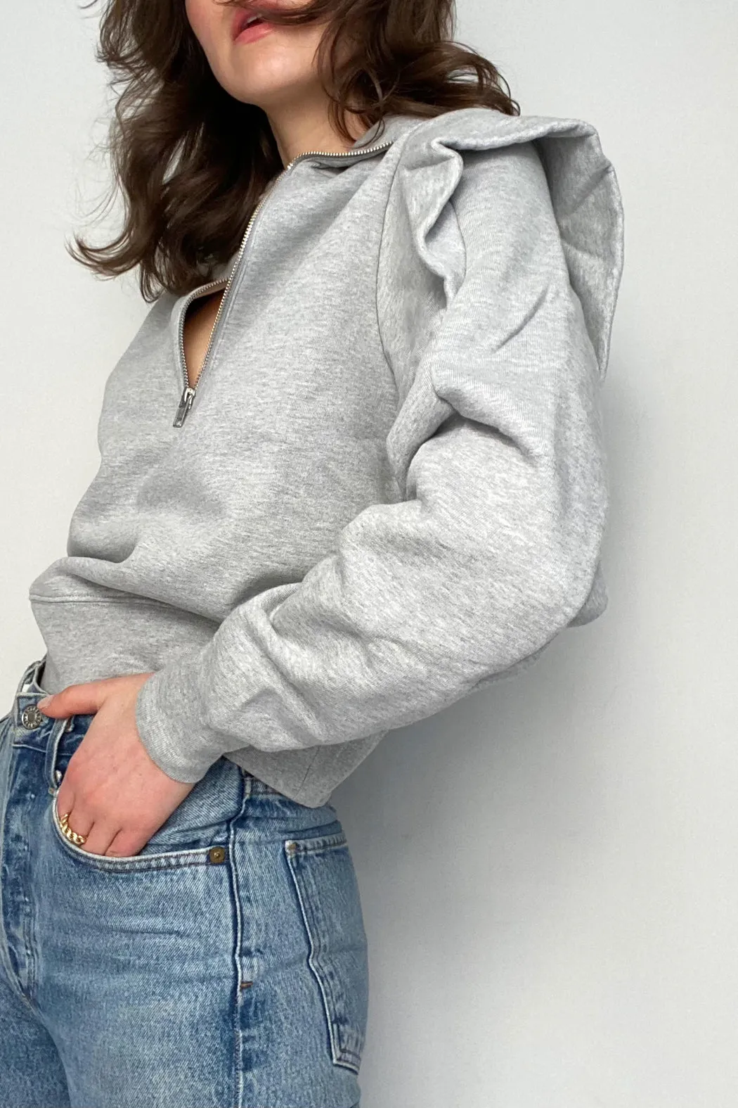 FRAME - Sporty Zip Sweatshirt Gris Heather