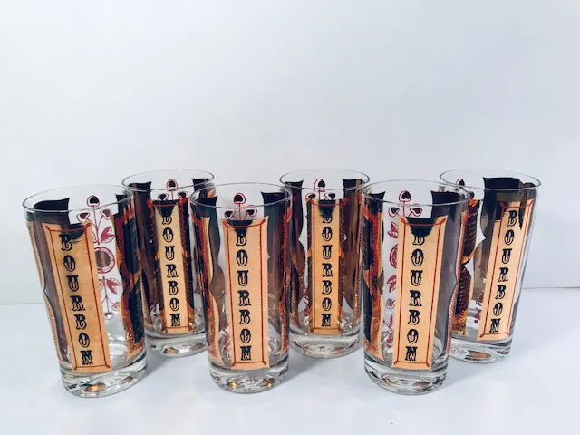 Fred Press Signed Mid-Century Bourbon Cocktail Highball Glasses (Set of 6)