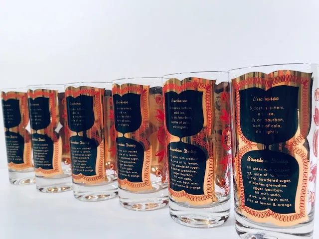 Fred Press Signed Mid-Century Bourbon Cocktail Highball Glasses (Set of 6)