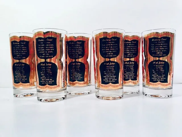 Fred Press Signed Mid-Century Bourbon Cocktail Highball Glasses (Set of 6)