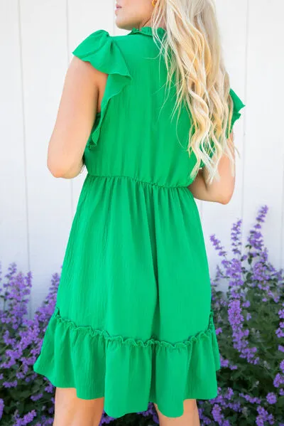 Frill Tie Neck Ruffled Sleeveless Mini Dress