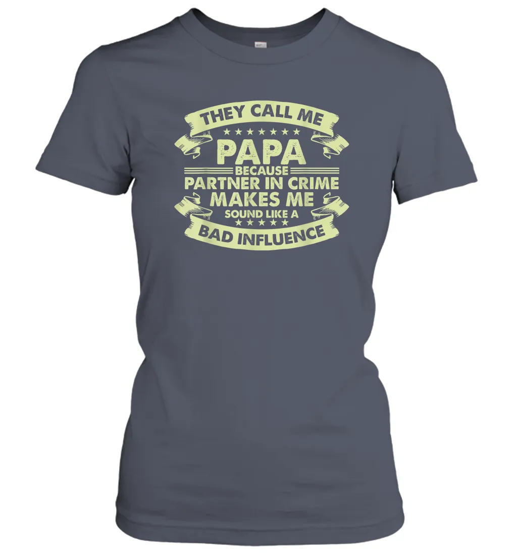 Funny Grandpa Gifts Shirts, Papa Partner In Crime Gift Women Cotton T-Shirt