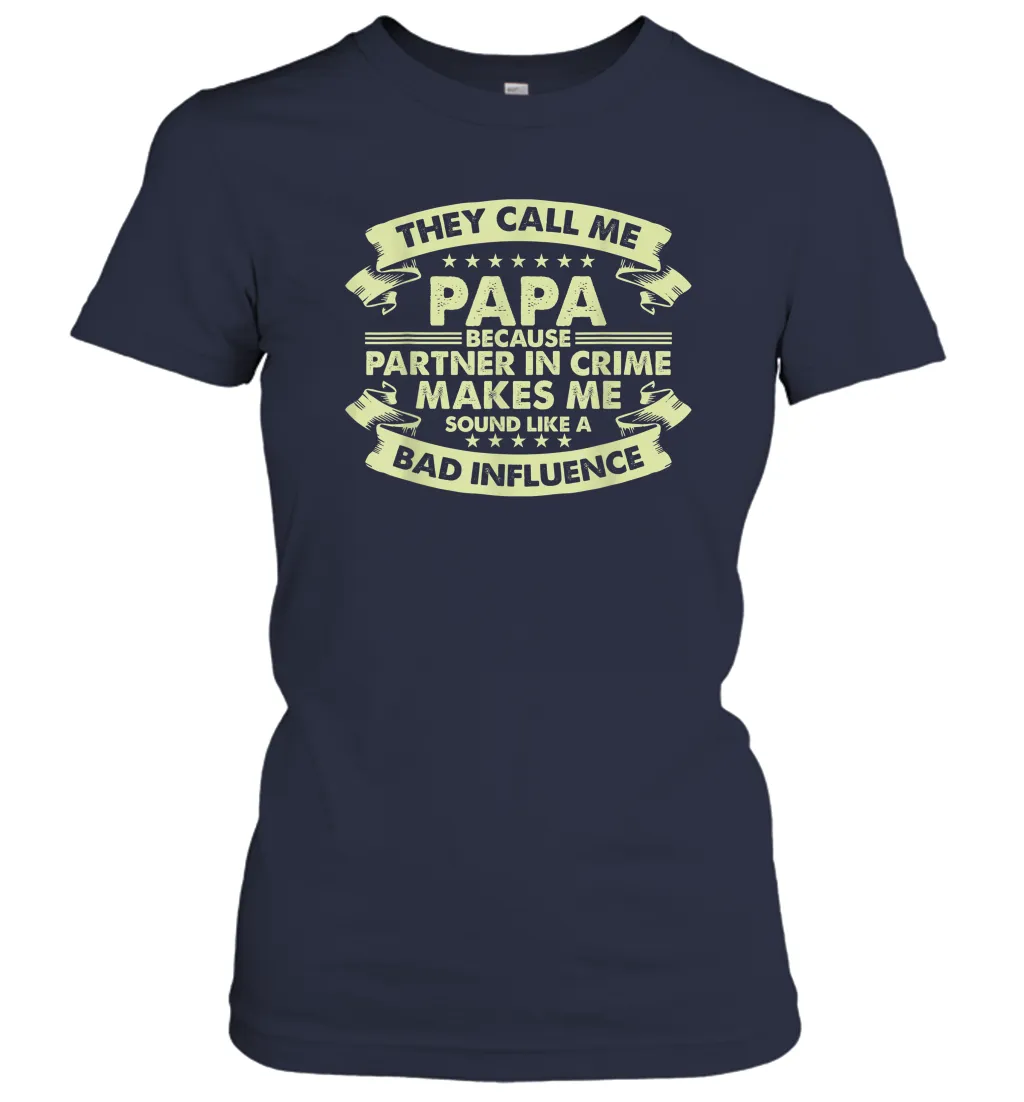 Funny Grandpa Gifts Shirts, Papa Partner In Crime Gift Women Cotton T-Shirt