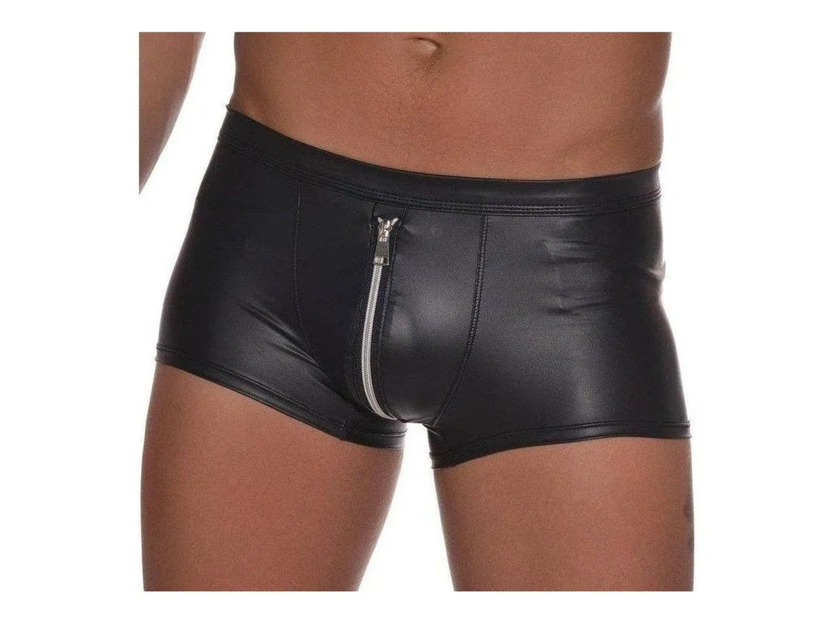 Gay Boxer Briefs | CAVE HERO Soft Faux Leather Zipper Boxers