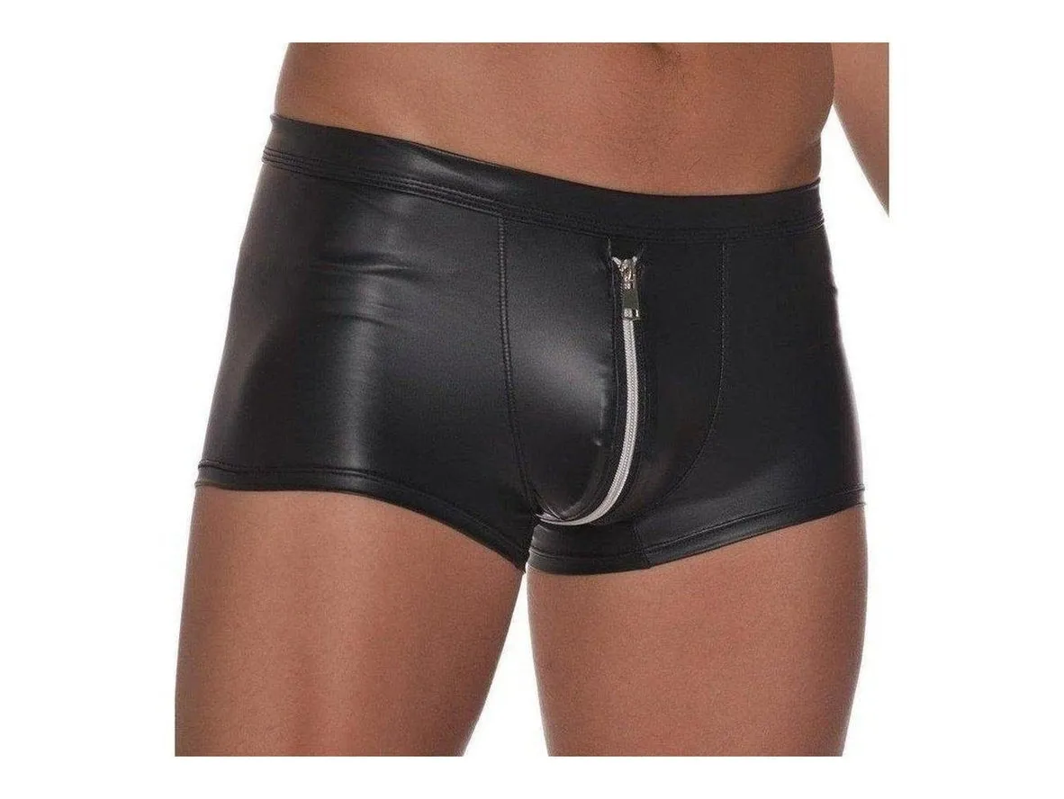 Gay Boxer Briefs | CAVE HERO Soft Faux Leather Zipper Boxers