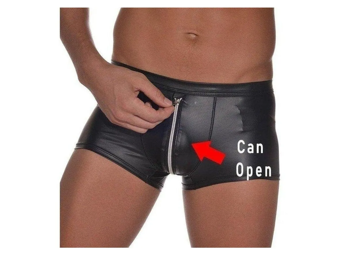 Gay Boxer Briefs | CAVE HERO Soft Faux Leather Zipper Boxers