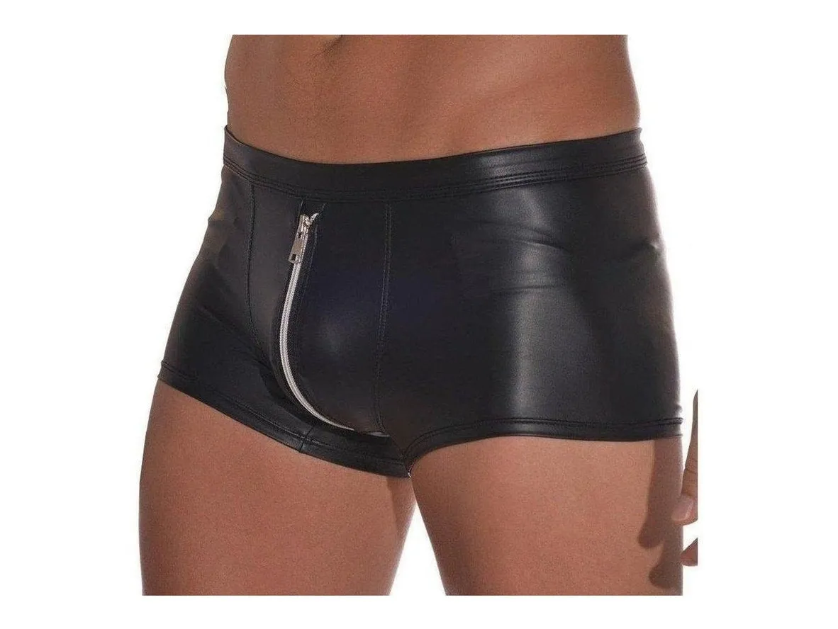 Gay Boxer Briefs | CAVE HERO Soft Faux Leather Zipper Boxers