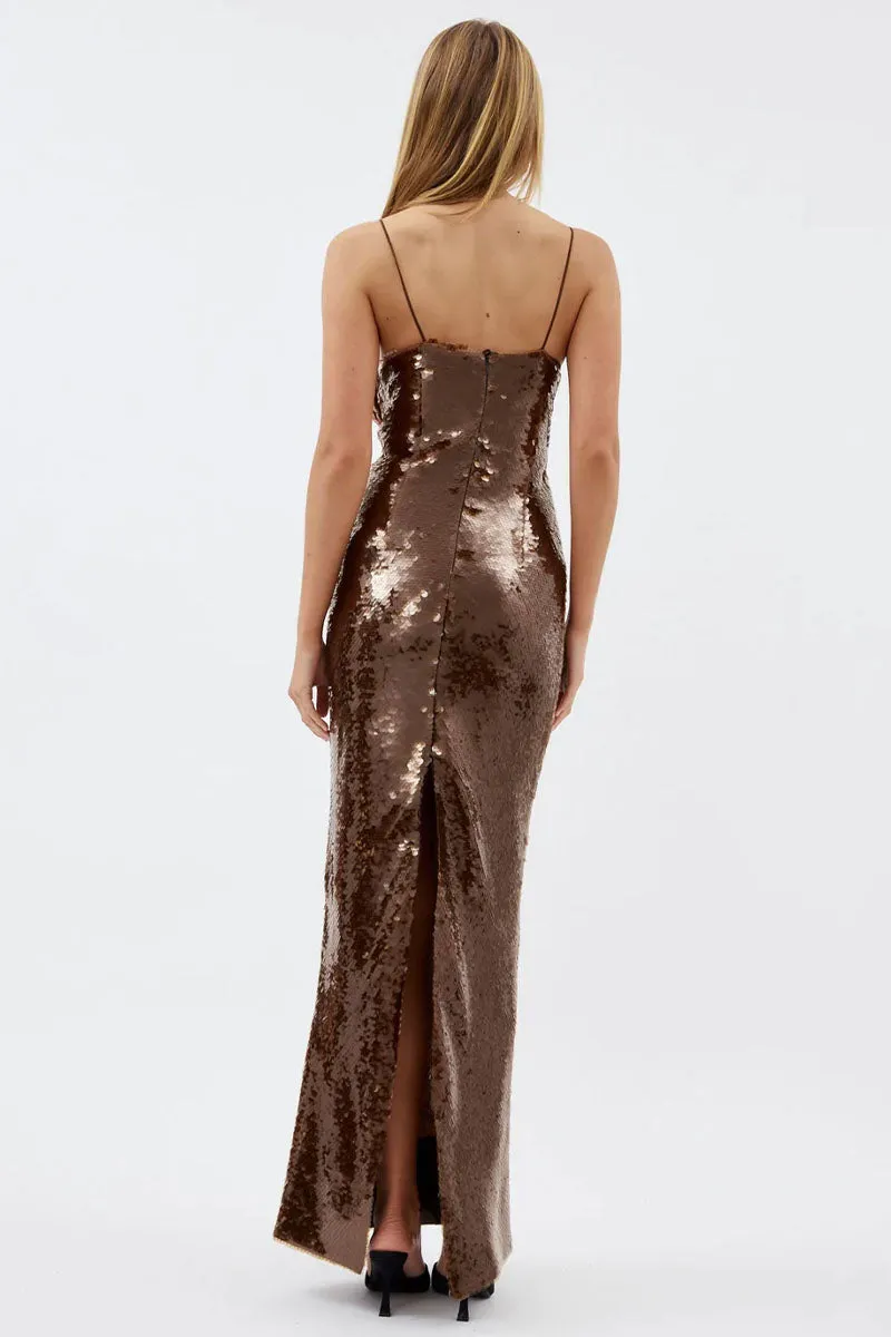 Glamorous Affair Bustier Brown Sequin Maxi Dress