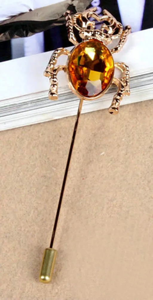 Golden Beetle Insect / Yellow Citrine Lapel Pin