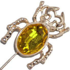 Golden Beetle Insect / Yellow Citrine Lapel Pin