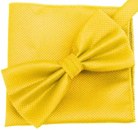 Golden Yellow [Diamond Shape Print] - Bow Tie and Pocket Square Matching Set