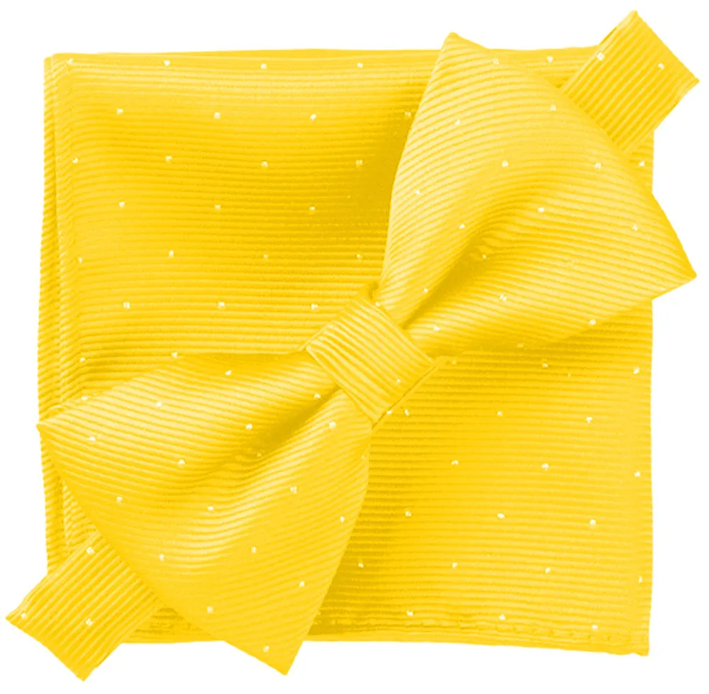 Golden Yellow [Glitter Dots] - Bow Tie and Pocket Square Matching Set