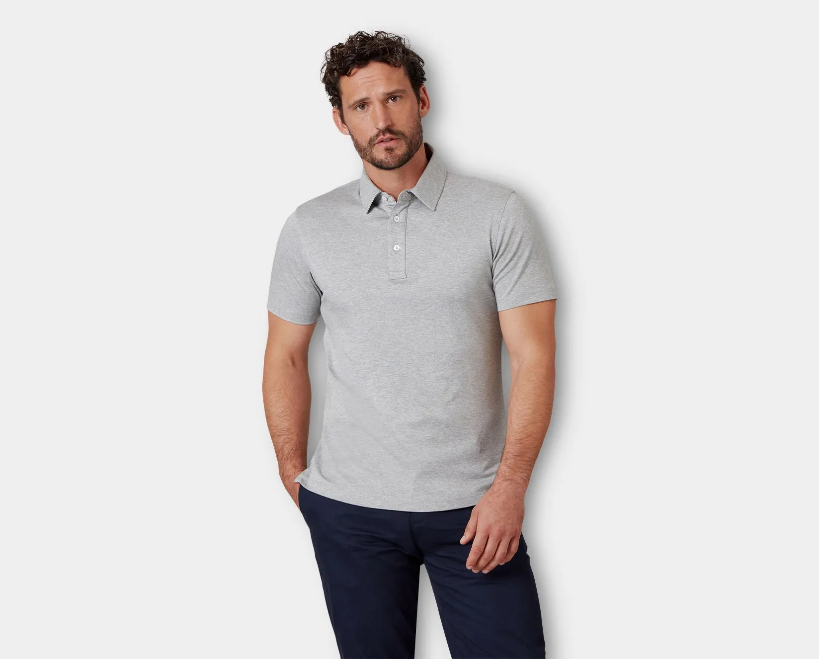 Grey Mélange Suvin Gold Cotton Polo Shirt