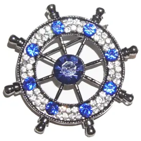 Gunmetal Ship Wheel / Clear Crystal Lapel Pin