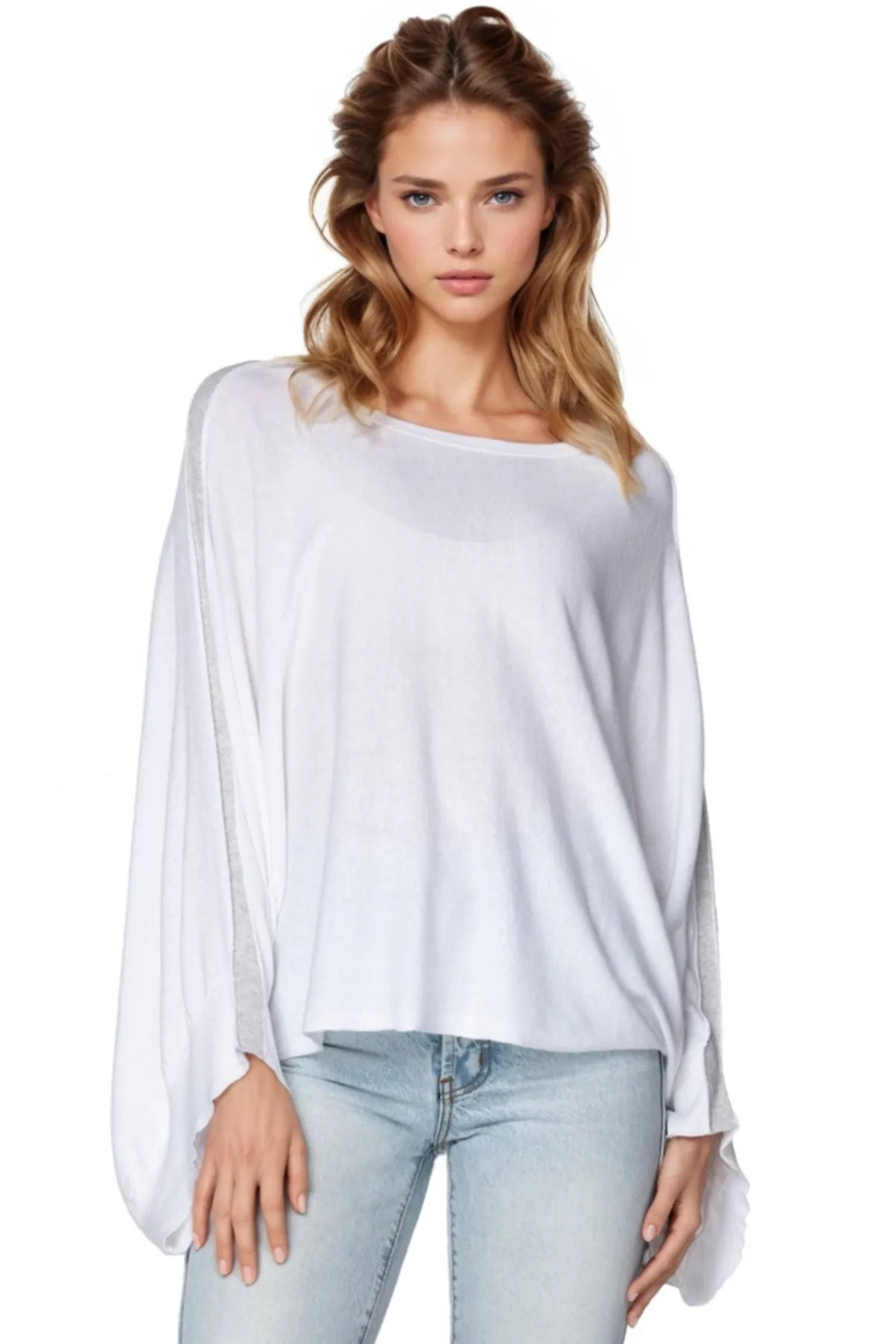 Harbor Crewneck Poncho Crop Sweater in Zen Blend