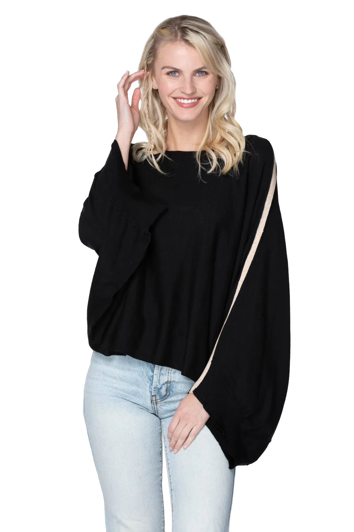 Harbor Crewneck Poncho Crop Sweater in Zen Blend