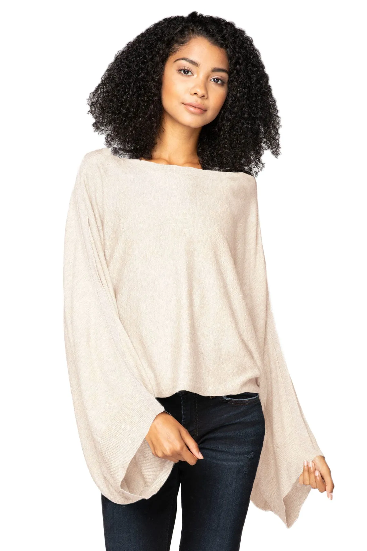 Harbor Crewneck Poncho Crop Sweater in Zen Blend