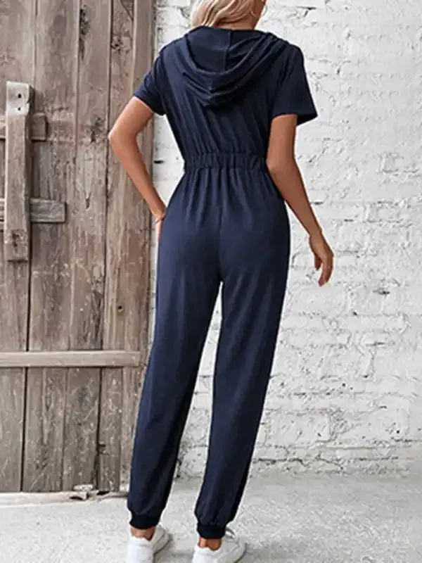 Hooded Zip Loose Casual Cargo Jumpsuit