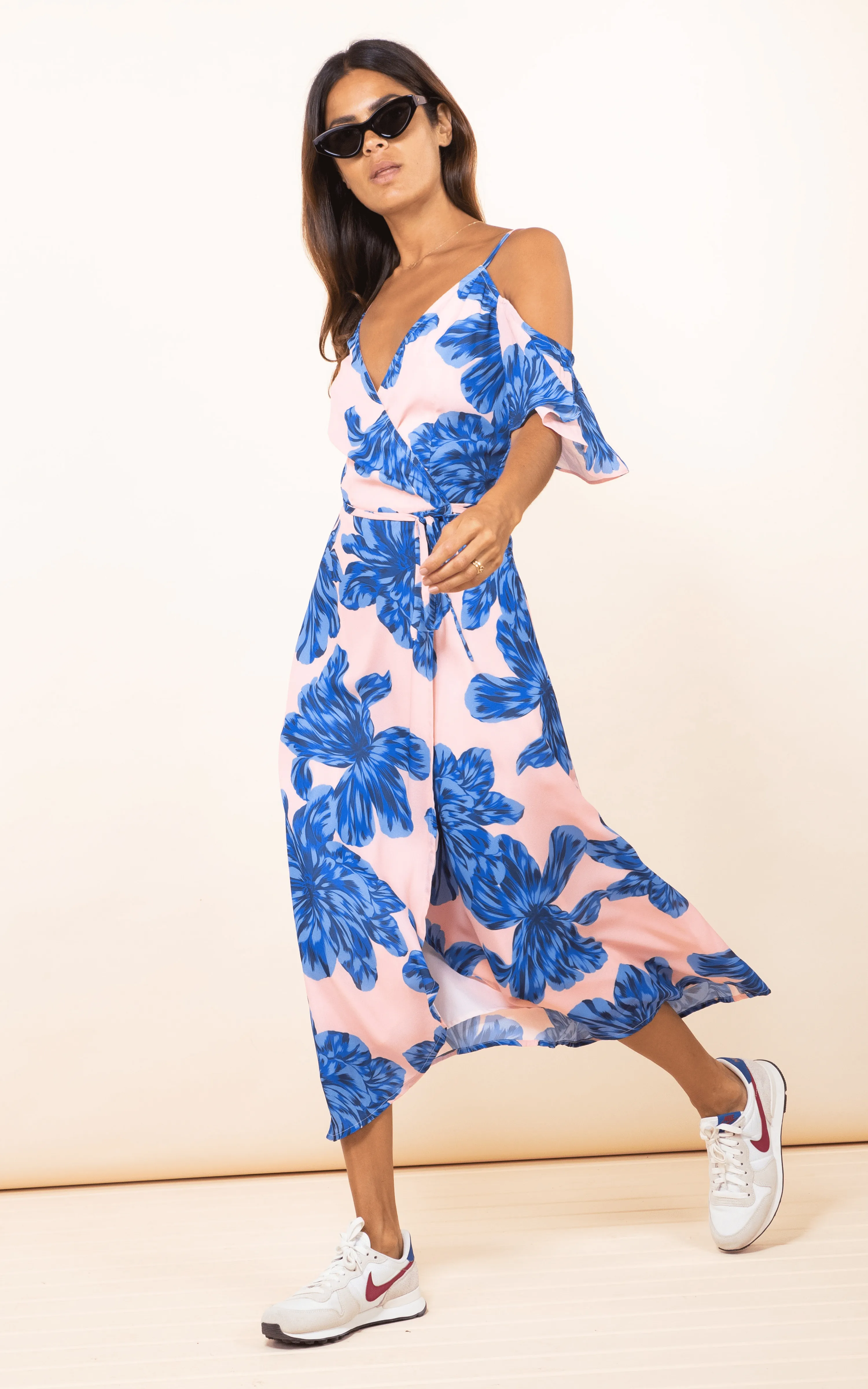 Ivy Dress In Blue On Beige Bloom