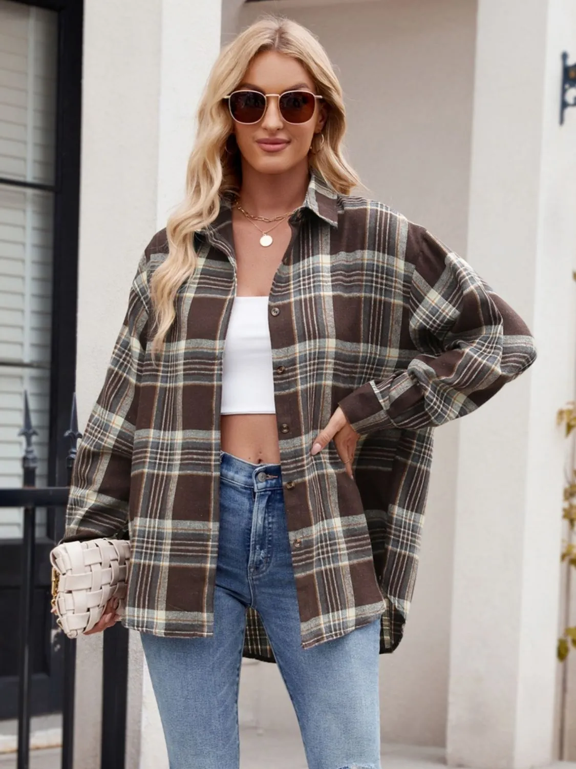 Just For Me Plaid Collared Neck Long Sleeve Shirt plaid shirt