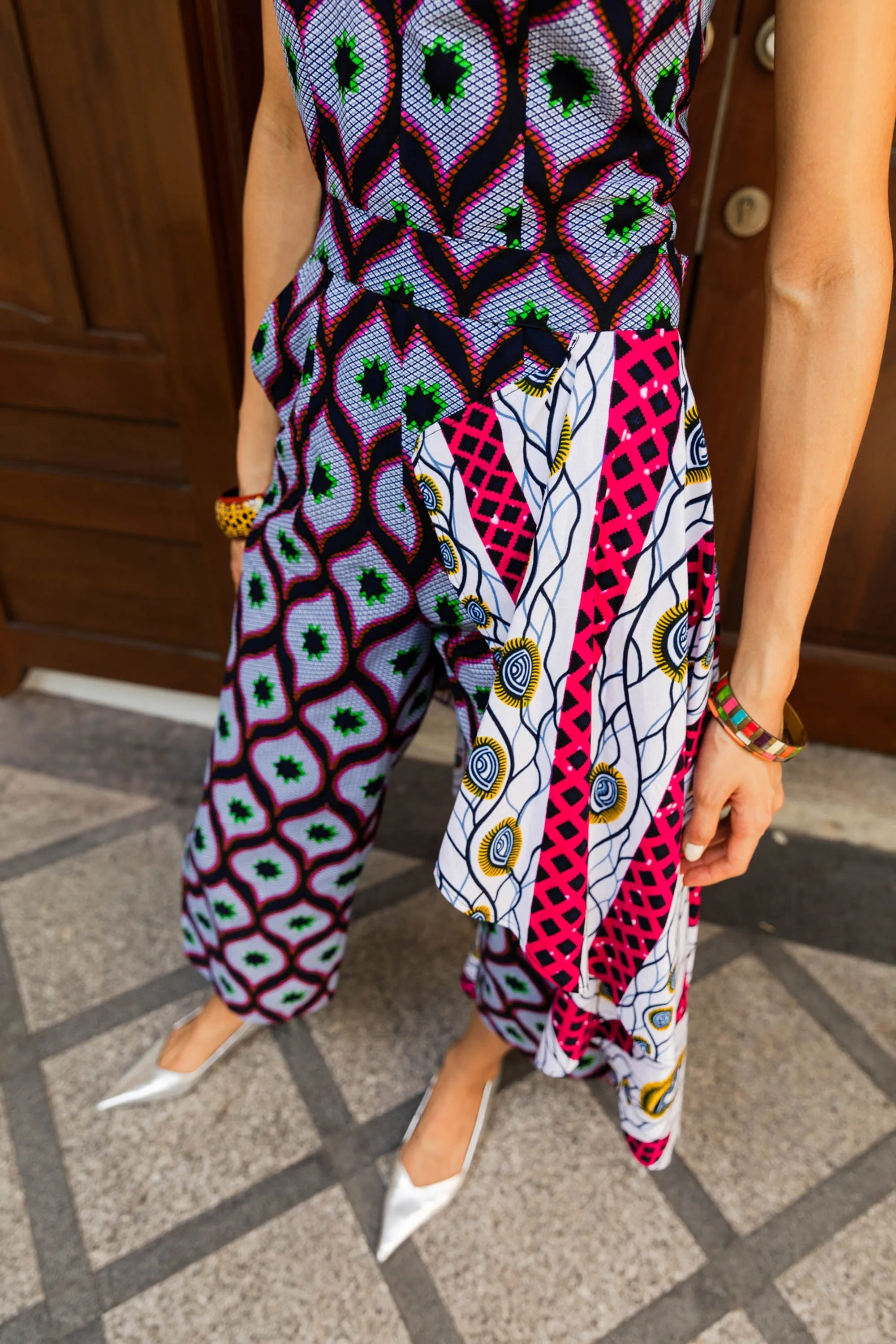 Kayin Jumpsuit - Grey Pink and White African Ankara Wax Cotton Print